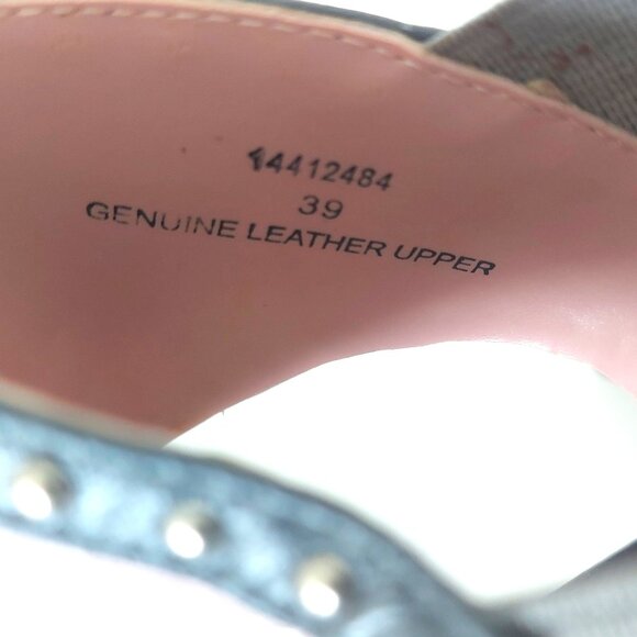 Soft PInk and Grey Leather Studded Open-Toe Heels - Size 39 (US 8.5) - Picture 4 of 6